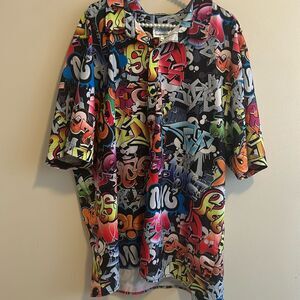 Fresh Prints of Bel Air BIG Graffiti Print Short Sleeve Button Down. Size 4XL